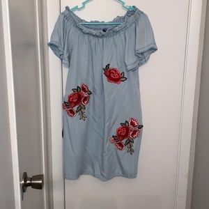 Ana Off the Shoulder Slip Dress with Roses